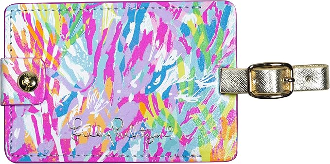 Lilly Pulitzer Leatherette Luggage Tag with Secure Strap, Colorful Suitcase Identifier for Travel