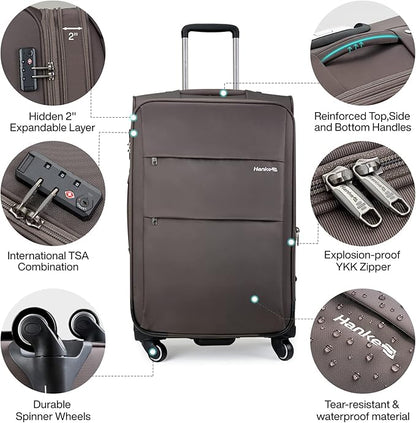 Hanke 20 Inch Expandable Carry On Luggage 22x14x9 Airline Approved Softside Suitcases with Wheels Lightweight Travel Luggage Rolling Suitcase with Lock for Men and Women.(Coffee)