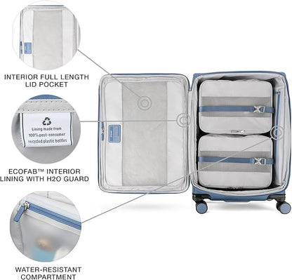 Travelpro VersaPack+ Lightweight Softside Expandable Checked Luggage, 8 Spinner Suitcase, TSA Lock, Men and Women, Checked Medium 25-Inch, Elemental Blue