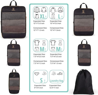 Expandable Compression Packing Cubes for Suitcases,6 Set Lightweight Compressible Travel Packing Organizer for Carry on Suitcase,Organizer Bags Set as Travel Essentials for Women