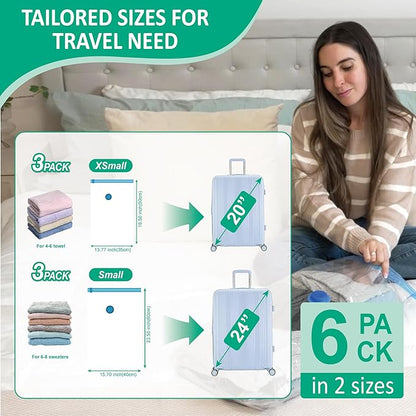 6 Pack Travel Vacuum Storage Bags with Rechargeable Wireless Electric Pump for Luggage, Suitcase, Carry-on Size Vacuum Seal Compression Space Saver Bags for Clothes and Clothing Travel