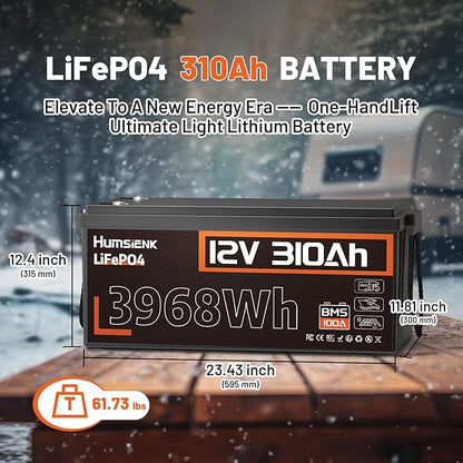 12V 300Ah (310Ah) LiFePO4 Lithium Battery – Max. 3968Wh, 15000+ Deep Cycle Battery with 100A BMS, Low-Temp Cutoff | A+ Grade Cells for Marine, Trolling Motor, Off-Grid Home Energy Storage, Van Life