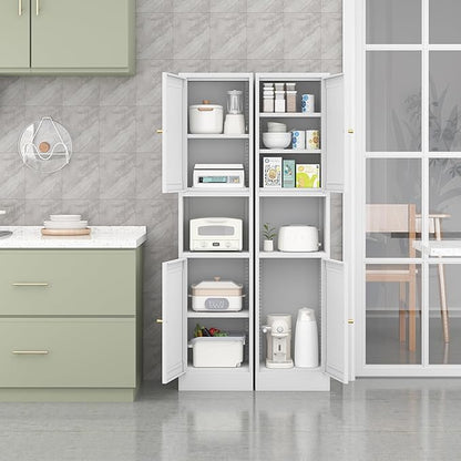 Tall Narrow Storage Cabinet - 67" Slim Bathroom Organizer with 3 Adjustable Shelves, 2 Doors (Left/Right Opening),Metal Floor Cabinet for Small Spaces, Bathroom & Kitchen (Metal, White)