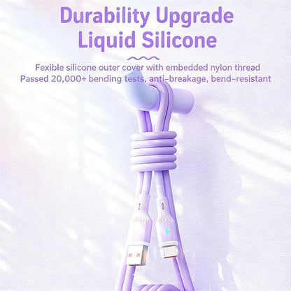 USB Cable PD Fast Charger(C TO C Rubber Purple)Mobile phone data cable,charging cable, supports data transfer,39-inch,soft liquid silicone material，compatible with almost all Type-C devices.