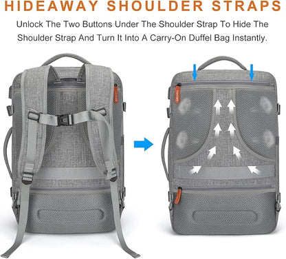 Lumesner Carry on Travel Backpacks, Extra Large 40L Flight Approved for Men & Women,Expandable Suitcase backpack (Grey (Backpack With 4 Packing Cubes))