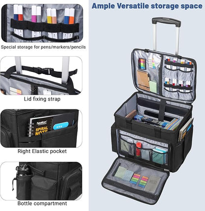 Rolling Teacher Bag, Rolling Briefcase with Detachable Trolley, Large capacity rolling bag with Laptop compartment, Adjustable Shoulder Strap, and Ample Storage Space