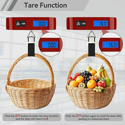 Luggage Scale, Dr.meter Luggage Weight Scale Backlight LCD Display PS02 110lb/50kg Electronic Balance Digital Postal Travel Accessories with Rubber Paint Handle Temperature Sensor, Red