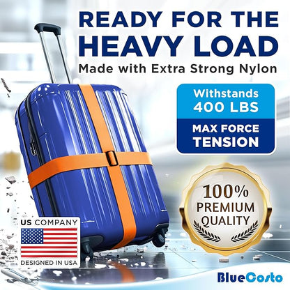 Luggage Straps for Suitcases - TSA Approved - Orange, 20 PK - Bulk Multipack Premium Nylon Belts for Suitcase, Briefcase & Travel Bag - Adjustable Strap Length 46" - 78"