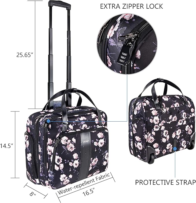 KROSER Rolling Laptop Bag Premium Rolling Laptop Briefcase Computer Bag Fits Up to 15.6 Inch Laptop Overnight Bag with RFID Pockets for Travel/Business/Women