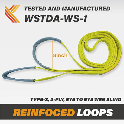 2-Ply Lifting Straps 1”x 20ft Webbing Sling Tree Saver 2Pack Heavy Duty Web Strap Rigging Moving Towing Hoisting Gear KODIAK STRAPS