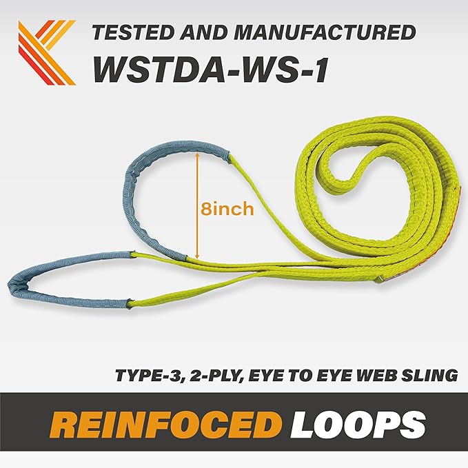 2-Ply Lifting Straps 1”x 8 ft Webbing Sling Tree Saver 1Pack Heavy Duty Web Strap Rigging Moving Towing Hoisting Gear KODIAK STRAPS