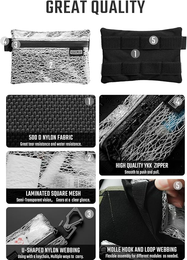 TACTICAL_GEEK Storage A5 EDC Storage Pouch Set, Molle EDC Gadget Pouch, Multi-Functional Utility Small Tool Pocket for Daily Carry (Transparent Grid)
