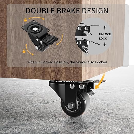2 Inch Caster Wheels Heavy Duty, Casters Set of 4 with Brake, Locking Industrial Swivel Top Plate Casters Wheels for Furniture and Workbench Cart(Two Hardware Kits Include)