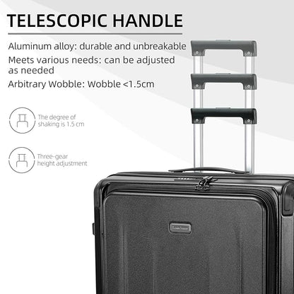 Premium Carry On Luggage, 20 Inch Top Opening Aluminum Frame Lightweight Airline Approved ABS+PC Hard Shell Suitcases with Silent Wheels, TSA Lock, Front Pocket and Wet-dry Separated Six-piece Set