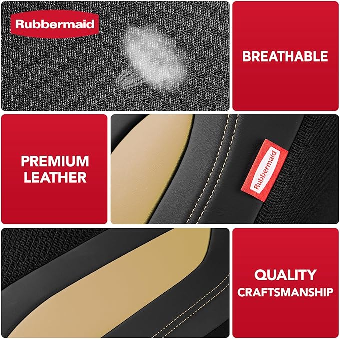 Rubbermaid Leather Mesh Car Seat Covers, Breathable Air Mesh Front Seat Cover, Universal Fit Slip-on Design, Airbag Compatible, Automotive Seat Protector for Most Cars, SUVs, Trucks, Vans-Beige