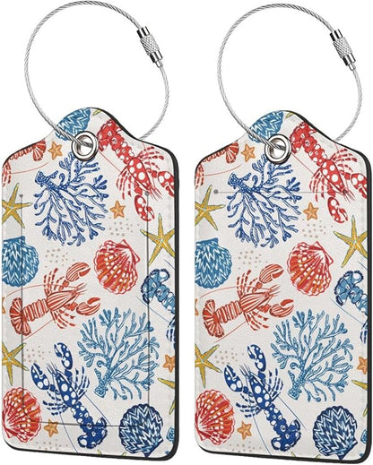 Fun Luggage Tags for Suitcases Leather Name Tag for Luggage Cute Travel Baggage Tags for Carnival Cruise Ships with Funny Patter 2pcs (Lobster)