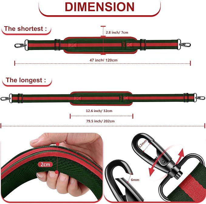 ZINZ 79.5" Universal Strap with Ultra-Thick Fixed Breathable Pad - Adjustable Heavy-Duty Shoulder Strap for Laptop, Crossbody, Luggage, Gym, Camera Bag and More - TW01B04