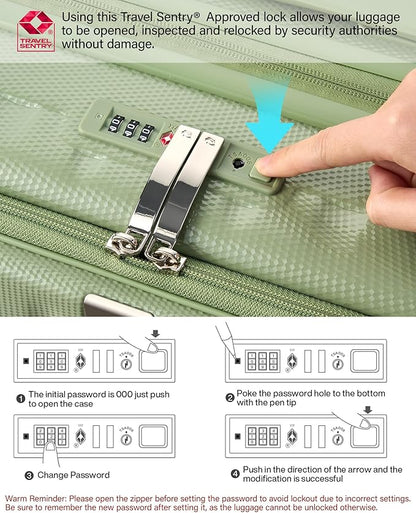 Hanke 24 Inch Expandable Luggage Top Opening Checked Bag Luggage Hard Shell Suitcases with Wheels Lightweight Travel Luggage Medium Suitcase with Lock for Woman Men-Bamboo Green