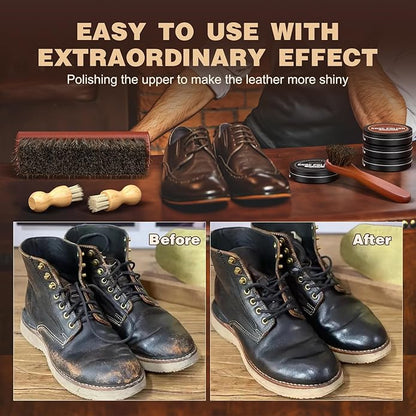 Shoe Polish Kit, 13PCS Leather Shoes Shine Kit for Men with Black Brown Neutral Polish, Mink Oil, Horsehair Brushes for Leathers Boot Care as Mens Dad Christmas Gifts Ideas
