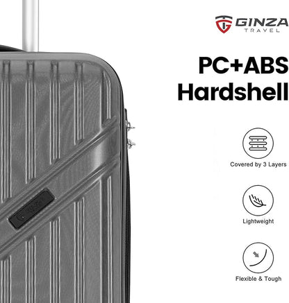 PRIMICIA GinzaTravel Luggage Sets 3-Piece Expandable Suitcases with Wheels PC+ABS Durable Hardside Luggage sets TSA lock (3-Piece Set(20"/25"/29"), Dark Gray)
