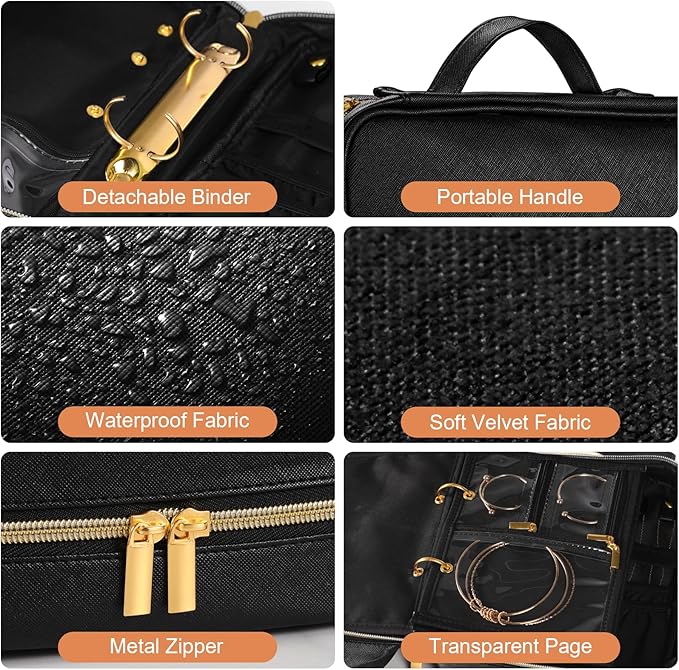 Travel Jewelry Case Organizer for Women, Jewelry Storage Book with Small Pouch, Travel Jewelry Bag Case for Traveling Necklace, Earrings, Rings, Bracelet Organizer (Black)