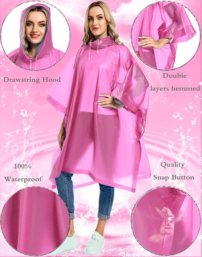 2 Pack Rain Ponchos for Adults Reusable - Raincoats Survival Emergency Heavy Duty Rain Coat with Drawstring Hood