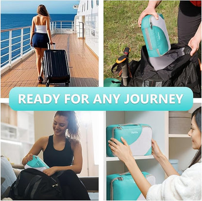 8 Set Packing Cubes for Travel, Anti-Tearing Suitcase Organizer for Luggage with Shoe & Hanging Toiletry Bag,Gifts for Women Mom,OlarHike Vacation Essentials & Accessories for Cruise Ship,Turquoise
