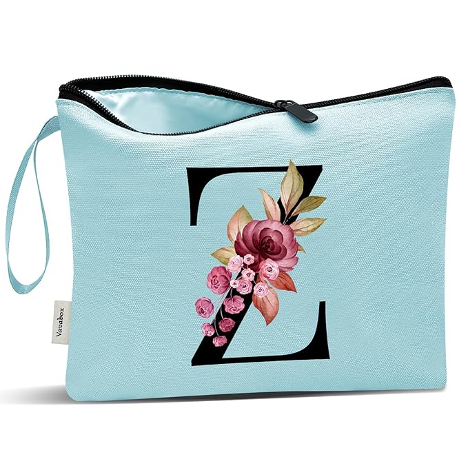 Vavabox A-Z Personalized Makeup Bag, Birthday Gifts for Women Mom, Gifts for Best Friend, Bride Bridesmaid Cosmetic bag (Z, Green)