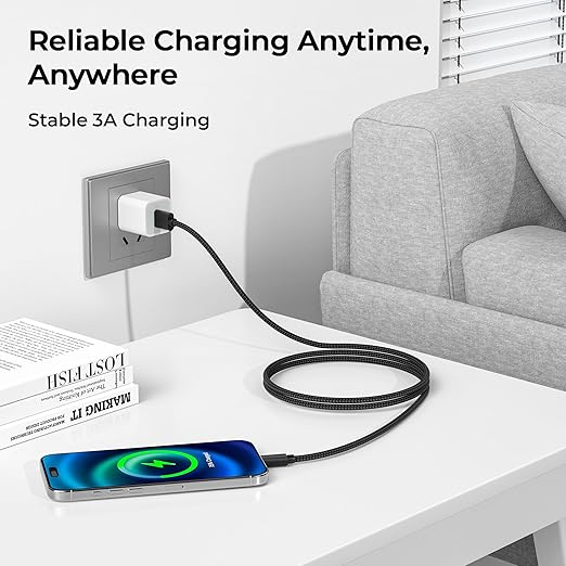 Basesailor USB Type C Charger Cable 1FT 2 Pack,Nylon Charging Cord for Samsung Galaxy Z Flip Fold,Note S9 S10 S10E 10E S23 Plus Ultra,A51 A52 A53,Google Pixel 6 5 4 XL,iPhone 17 Air 16 16e 15 Pro Max