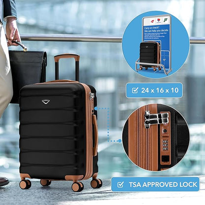 Flight Knight 24x16x10 Expandable Carry On Suitcase Hardside TSA Lock USB C Lightweight Luggage Silent Double Spinner Wheels Maximum Overhead Carry-On Bag For Virgin & South West Approved Airlines
