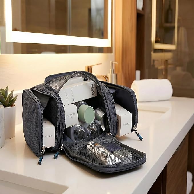 Bago Travel Toiletry Bag for Women and Men - Large Waterproof Hanging Toiletry Bag for Bathroom and Travel Bag for Toiletries Organizer (Snow Black)