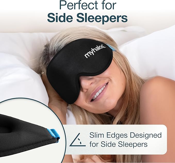 MyHalos® Sleep Mask – 3D Blackout Eye Mask for Women & Men, Side Sleepers, Zero Pressure Memory Foam Eyelash Friendly, Breathable, Sleep Aid for Travel, Shift Work, Light Sensitivity Relief