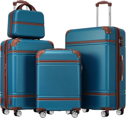 Merax Luggage Set, 3 Piece Luggage with Cosmetic Case, Vintage Hardcase Suitcase with Wheels, Expandable Luggage Airline Approved(Blue,20"+24"+28")