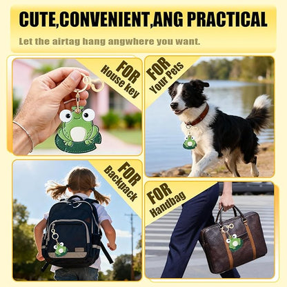 Leather Keychain for Airtag, Cute Protective Keychain Holder Compatible with Apple Air Tag,GPS Item Tracker Case Cover for Keys,Bags,Pets,Luggage(Frog)