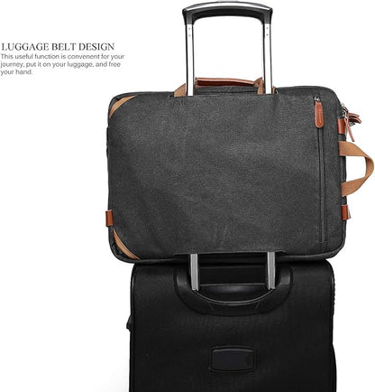 CoolBELL 15.6Inches Convertible Backpack Messenger Shoulder bag Laptop Case Handbag Business Briefcase Multi-functional Travel Rucksack Fits 15.6 Inch Laptop For Men/Women (Cancas Black)