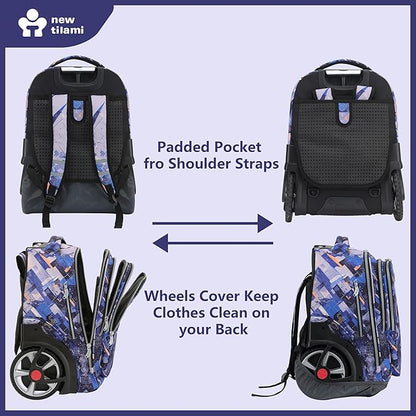 NEW TILAMI 20" Rolling Backpack for Teens Adults, Climbing Stairs Waterproof Backpack with Wheels for School Business Trave Camping with Laptop Compartment, Fit 17 Inch Laptop, Crazy Color Mash