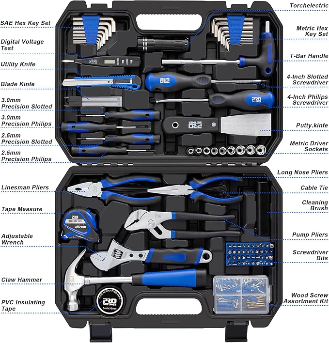 Prostormer 229-Piece Tool Set, General Household Hand Tool Kit with Portable Tool Box, All Purpose Home Tool Kit Includes Essential Tools for Daily Use