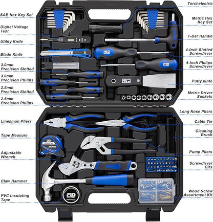 Prostormer 229-Piece Tool Set, General Household Hand Tool Kit with Portable Tool Box, All Purpose Home Tool Kit Includes Essential Tools for Daily Use