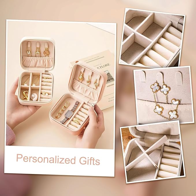 DayOfShe Personalized Travel Jewelry Box with Name and Birth Flower,Stocking Stuffers for Women Girls,Custom Small Travel Jewelry Case Bridesmaid Proposal Gifts