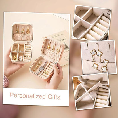 DayOfShe Personalized Travel Jewelry Box with Name and Birth Flower,Stocking Stuffers for Women Girls,Custom Small Travel Jewelry Case Bridesmaid Proposal Gifts