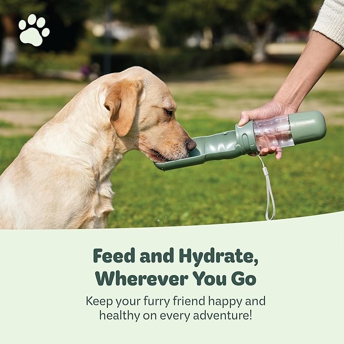 Portable Pet Food and Water Dispenser, 2 in 1 Cat & Small Dog Water Bottle & Food Container, Lightweight, BPA Free Pet Water Bottle Traveling Essentials for Walking & Hiking (Green, 13oz)