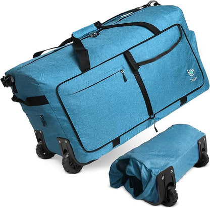 Bago Rolling Duffle Bag with Wheels - 31" 120L Foldable Weekender Bag, Waterproof Travel Duffel Bag, Heavy Duty Lightweight Duffle Bag for Traveling, Rolling Duffel Bag with Wheels(SnowDepBlue)