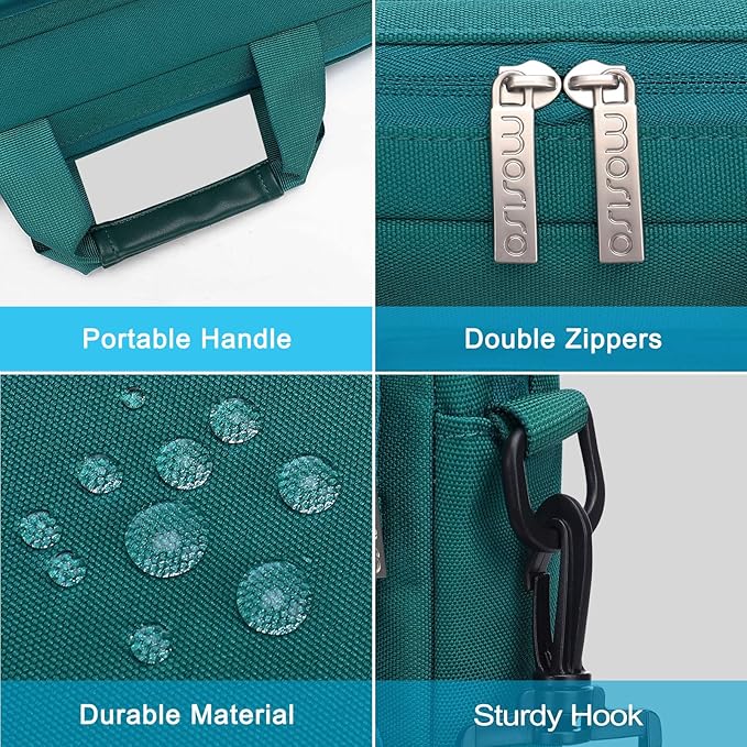 MOSISO Laptop Shoulder Bag 15.6 inch, 15-15.6 inch Computer Bag Compatible with MacBook Pro 16 inch, HP, Dell, Lenovo, Notebook with 2 Raised&1 Flapover&1 Horizontal Pocket&Handle&Belt, Teal Green