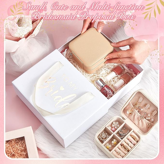 Taiyin 12 Pcs Travel Jewelry Case Box Bridesmaid Gifts Bulk Travel Jewelry Cases Boxes Small Jewels Organizers Mini Accessories Ornaments Storage for Women Girls Wedding Gifts (Beige)