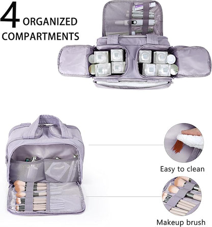 Travel Toiletry Bag for Women, Large Wide-open Puffy Cosmetic Makeup Bag with Wet-Dry Separation, Multi-Pocket Organizer with Carry Handle for Toiletries, Cosmetics, Essentials, Light Purple