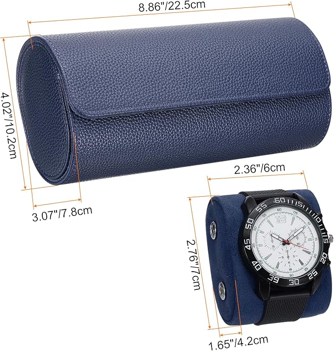 HARFINGTON Watch Roll Travel Case 3 Slot Portable Leather Watch Case for Men and Women, Watches Storage Organizer with Removable Pillow for Traveling, Display, Textured Blue