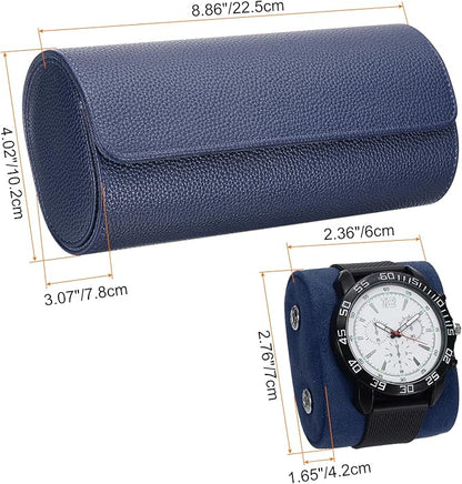 HARFINGTON Watch Roll Travel Case 3 Slot Portable Leather Watch Case for Men and Women, Watches Storage Organizer with Removable Pillow for Traveling, Display, Textured Blue