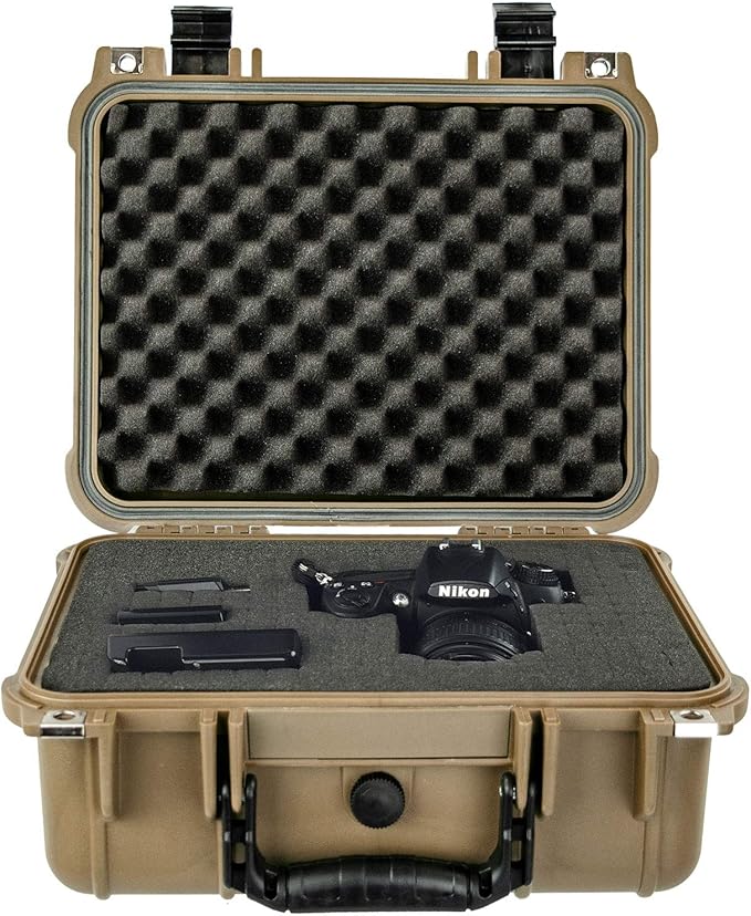Eylar Protective Camera Hard Case Water & Shock Proof with Foam 13.37 inch 11.62 inch 6 inch Tan (Tan)