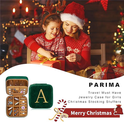 Parima Christmas Gifts for Women - Mom Gifts, Mothers Day Gifts, Mother Birthday Gifts, Mother In Law Gifts, Plush Velvet Personalized Jewelry Box Travel Jewelry Case - Letter M, Green