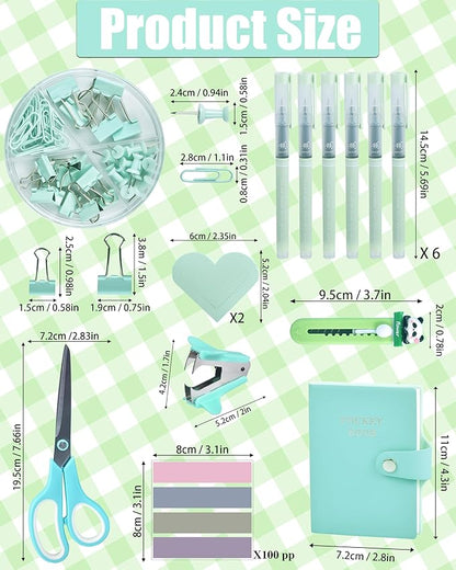 Green and Blue Desk Accessories, 26Pcs Office Supplies and Desk Organizers, with Tape Dispenser, Stapler, Staple Remover, Ect,Christmas Gifts